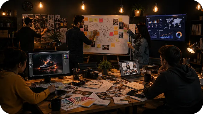 Creative team collaborating on brand design